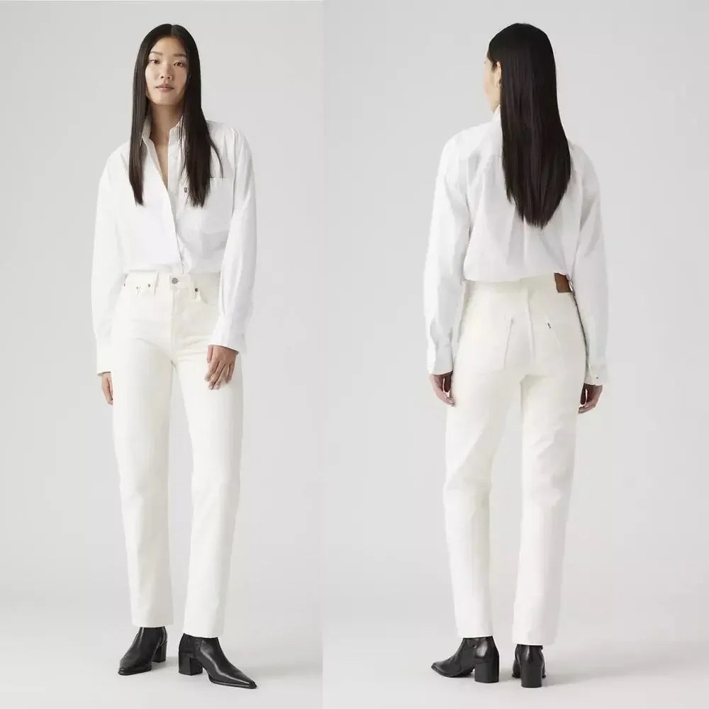 Levi's Wedgie Straight Ankle Jeans Off White Sz 26 Americana Heritage Chic Vibe - Picture 9 of 10